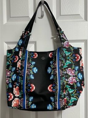 Nanette Lepore Athena shoulder Large Tote Bag  black-based floral damask print